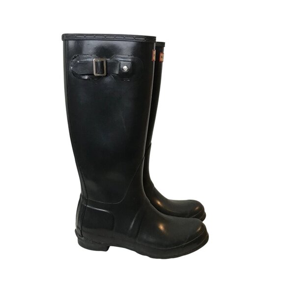 Hunter Black Original Gloss Tall Boots Size 7 - Picture 3 of 6